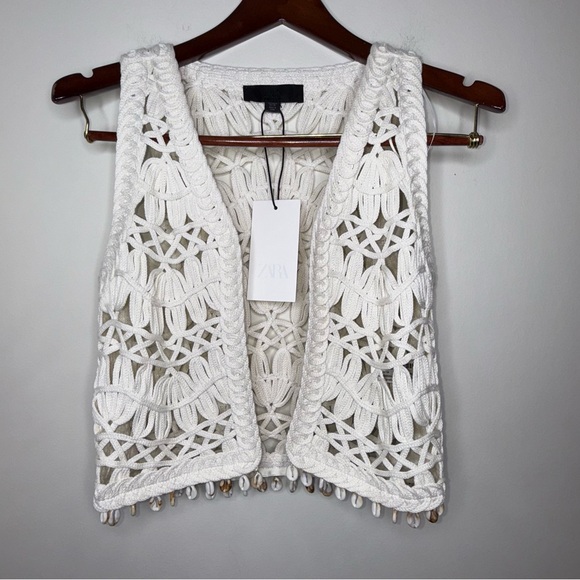 Zara Cream Crochet Macramé Shell Vest - Picture 4 of 8